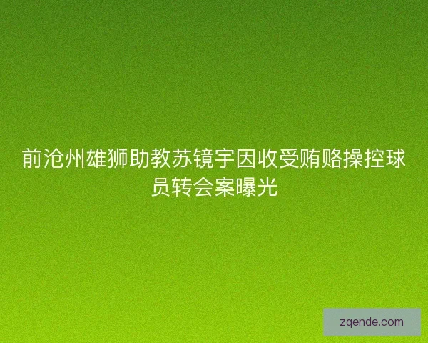 前沧州雄狮助教苏镜宇因收受贿赂操控球员转会案曝光